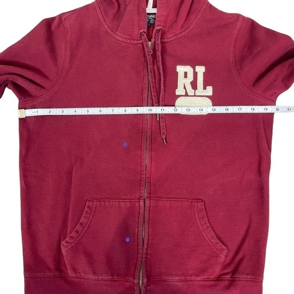 Well-loved Ralph Lauren wine red hoodie sweatshirt, size large. - Picture 8 of 11